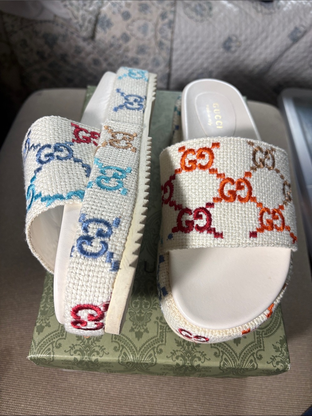 Gucci Slides with Multicolor GG Embroidery
